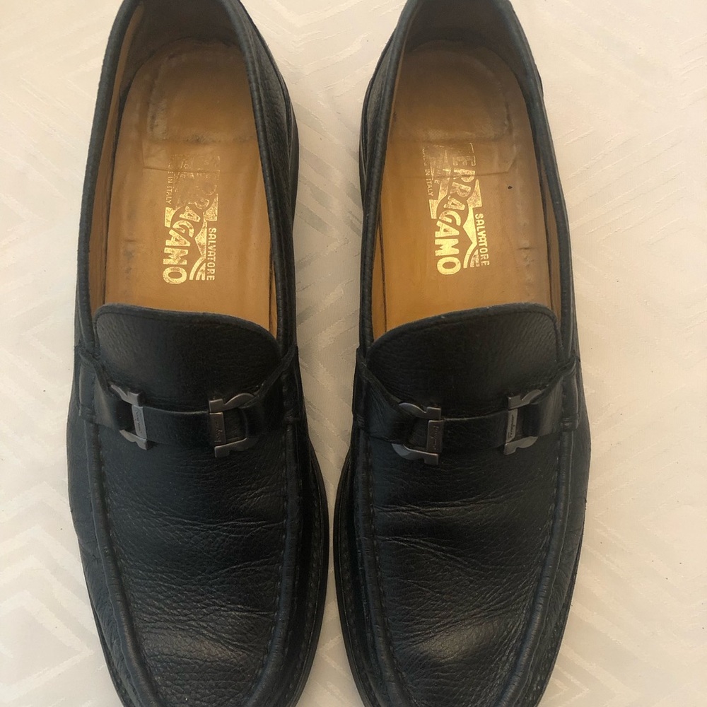Salvatore Ferragamo Black Pebble Leather Bit Loafers